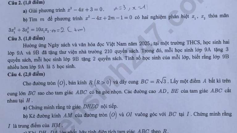 Đề thi môn Toán vào lớp 10 năm 2025 của Bắc Ninh có gợi ý đáp án