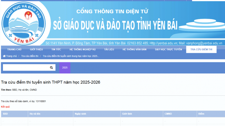 Tra cứu điểm thi vào lớp 10 năm 2025 của Yên Bái nhanh nhất theo link này