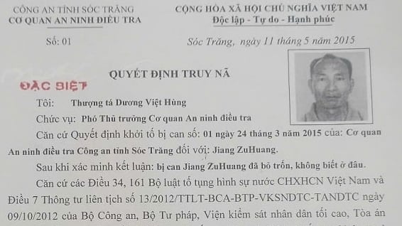 Người đàn ông quốc tịch Trung Quốc bị Công an Sóc Trăng truy nã