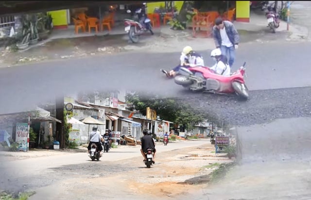 Cảnh người đi xe máy 'ngã sấp mặt' do thi công ẩu ở dự án đường 457 tỷ nội thành Kon Tum