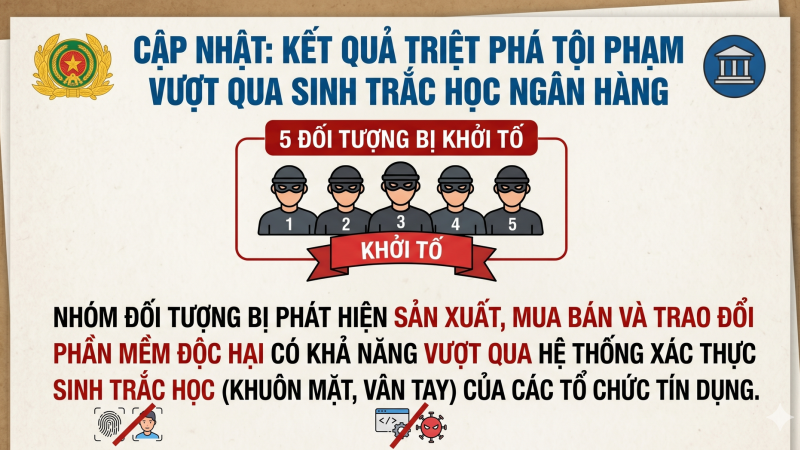 5 người bị khởi tố vì phát tán phần mềm 'vượt mặt' xác thực sinh trắc học ngân hàng