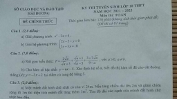 Đề thi vào lớp 10 môn Toán tại Hải Dương năm 2021 đầy đủ nhất