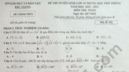 Đề thi vào lớp 10 môn Toán tỉnh Bắc Giang năm 2021 đầy đủ nhất