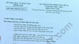 Đề Văn tuyển sinh lớp 10 Đồng Nai năm 2023 có đáp án gợi ý