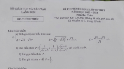 Đề Toán tuyển sinh lớp 10 Lạng Sơn năm 2023 (có đáp án)