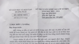 Đề Văn tuyển sinh lớp 10 Quảng Ngãi năm 2023 có đáp án