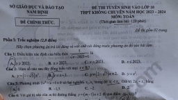 Đề Toán tuyển sinh lớp 10 Nam Định năm 2023 (có đáp án)