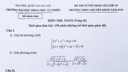 Đề thi Toán vào lớp 10 trường chuyên Khoa học tự nhiên