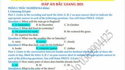 Gợi ý đáp án đề thi môn Tiếng Anh vào lớp 10 tỉnh Bắc Giang năm 2021 đầy đủ nhất