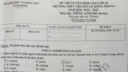 Đề thi, đáp án môn Tiếng Anh vào lớp 10 THPT chuyên Lê Hồng Phong năm 2022 đầy đủ nhất