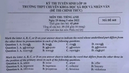 Đề thi môn Tiếng Anh vào lớp 10 Chuyên Khoa học Xã hội và Nhân văn năm 2022 đầy đủ nhất