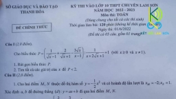 Đề thi môn Toán vào lớp 10 THPT Chuyên Lam Sơn năm 2022 đầy đủ nhất