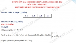 Gợi ý đáp án môn Toán vào lớp 10 tỉnh Vĩnh Phúc năm 2022 đầy đủ nhất