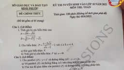 Đề thi môn Toán vào lớp 10 tỉnh Bình Phước năm 2022 đầy đủ nhất