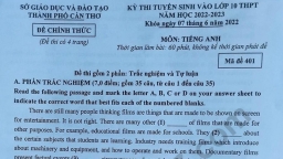 Đề thi vào lớp 10 môn Tiếng Anh Cần Thơ năm 2022