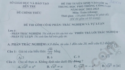 Đề thi môn Toán vào lớp 10 tỉnh Bến Tre năm 2022 đầy đủ nhất