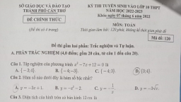 Đề thi vào lớp 10 môn Toán Cần Thơ năm 2022 mới nhất
