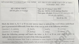 Đề thi vào lớp 10 môn Tiếng Anh tỉnh Tây Ninh năm 2022 đầy đủ nhất