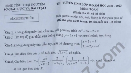 Đề thi môn Toán vào lớp 10 tỉnh Thái Nguyên năm 2022 mới nhất, đầy đủ nhất