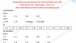 Gợi ý đáp án môn Tiếng Anh vào lớp 10 Bà Rịa - Vũng Tàu năm 2022 chuẩn nhất