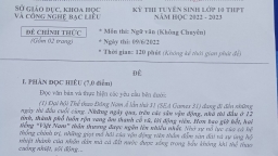 Đề thi vào lớp 10 môn Ngữ văn tỉnh Bạc Liêu năm 2022