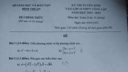 Đề thi vào lớp 10 môn Toán tỉnh Bình Thuận năm 2022 đầy đủ, chính xác nhất