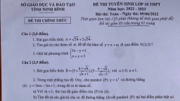 Đề thi vào lớp 10 môn Toán tỉnh Ninh Bình năm 2022 mới nhất, nóng nhất