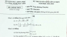 Đề thi môn Toán lớp 10 tỉnh Bạc Liêu năm 2022, có gợi ý đáp án