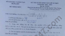 Đề thi môn Toán vào lớp 10 chuyên tỉnh Hưng Yên năm 2022 nhanh nhất