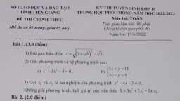 Đề thi môn Toán vào lớp 10 Tiền Giang năm 2022 đầy đủ nhất