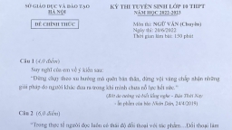 Đề thi vào lớp 10 chuyên Ngữ văn Hà Nội năm 2022 có đáp án tham khảo