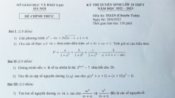 Đề thi vào lớp 10 chuyên Toán Hà Nội năm 2022 có đáp án tham khảo