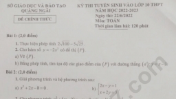 Đề thi môn Toán vào lớp 10 Quảng Ngãi năm 2022 nóng nhất, nhanh nhất