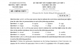 Đề thi thử Tiếng Anh tốt nghiệp THPT 2022 mới nhất của Chuyên Nguyễn Trãi