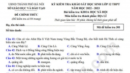 Đề khảo sát lớp 12 môn Địa lý của Sở GD&ĐT Hà Nội năm 2023 có đáp án