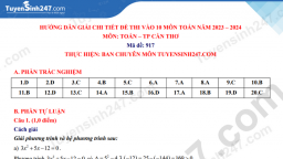 Đề thi môn Toán vào lớp 10 Cần Thơ 2023 đầy đủ nhất, có đáp án