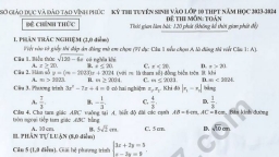 Đề thi môn Toán vào lớp 10 Vĩnh Phúc năm 2023 có đáp án đúng nhất, sớm nhất