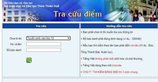 Tra cứu điểm thi tuyển sinh vào lớp 10 Thừa Thiên Huế năm 2023 mới nhất, chính xác nhất