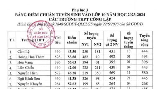 Điểm chuẩn vào lớp 10 TP Đà Nẵng năm 2023 mới nhất, nóng nhất