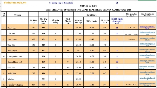 Điểm chuẩn vào lớp 10 tỉnh Vĩnh Phúc năm 2023 chuẩn nhất