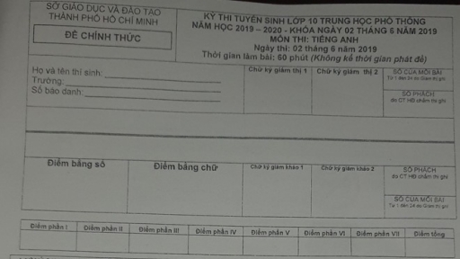 Đề thi môn tiếng Anh tại kỳ thi vào lớp 10 TP. HCM có sai sót