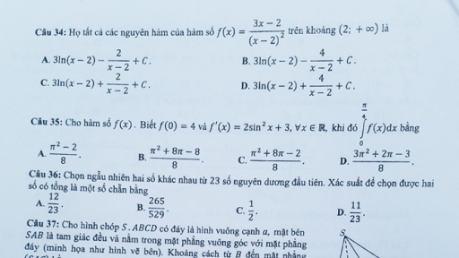 Đáp án môn Toán thi THPT Quốc gia 2019