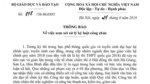 Vụ gian lận thi 2018: 13 cán bộ công chức của Bộ GD&ĐT bị xem xét kỷ luật