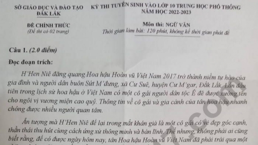 Đề thi, đáp án môn Ngữ văn vào lớp 10 Đắk Lắk năm 2022 đầy đủ, chính xác nhất