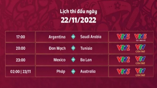 Lịch thi đấu World Cup 2022 hôm nay 22/11 và rạng sáng 23/11 đầy đủ, chính xác nhất