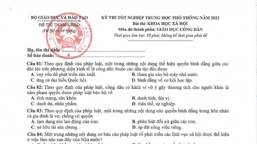 Đề tham khảo tốt nghiệp THPT 2023 môn Giáo dục công dân có đáp án gợi ý