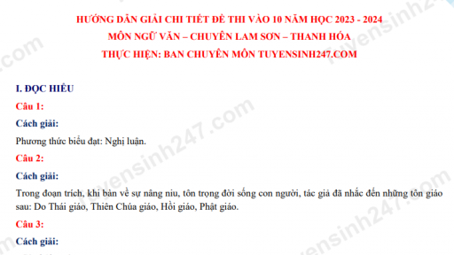 Gợi ý đáp án môn Ngữ văn vào lớp 10 THPT chuyên Lam Sơn Thanh Hóa 2023 đầy đủ, chính xác nhất