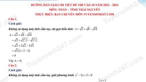 Đề thi môn Toán vào lớp 10 Thái Nguyên năm 2023 có đáp án chính xác