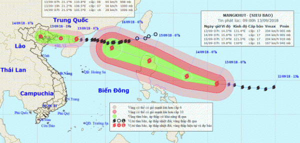   Dự báo vị trí, hướng đi của siêu bão Mangkhut  