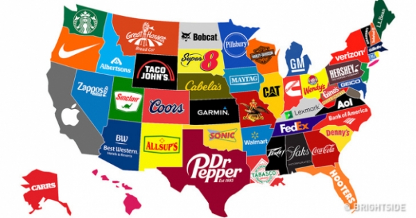   Bản đồ thể hiện thương hiệu phổ biến nhất từ mỗi tiểu bang  